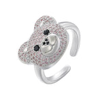 Bärenring mit Stein in Silber und Rosa