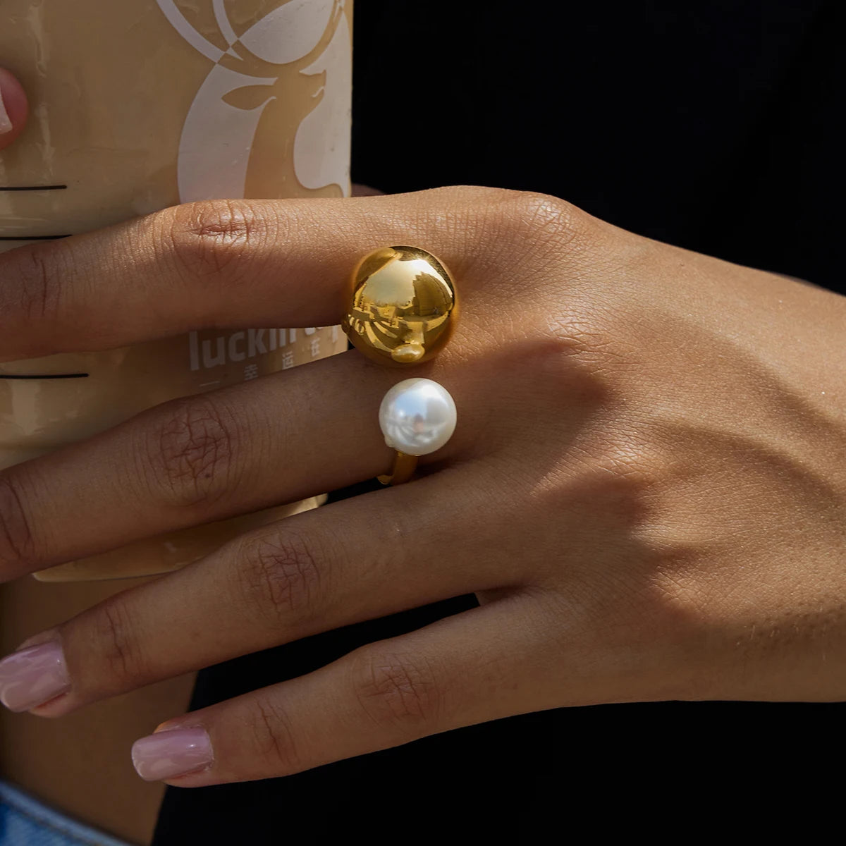 Offener Ring mit doppelter Perle