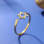 Offener Ring mit dem symbolischen jüdischen Davidstern aus Gold