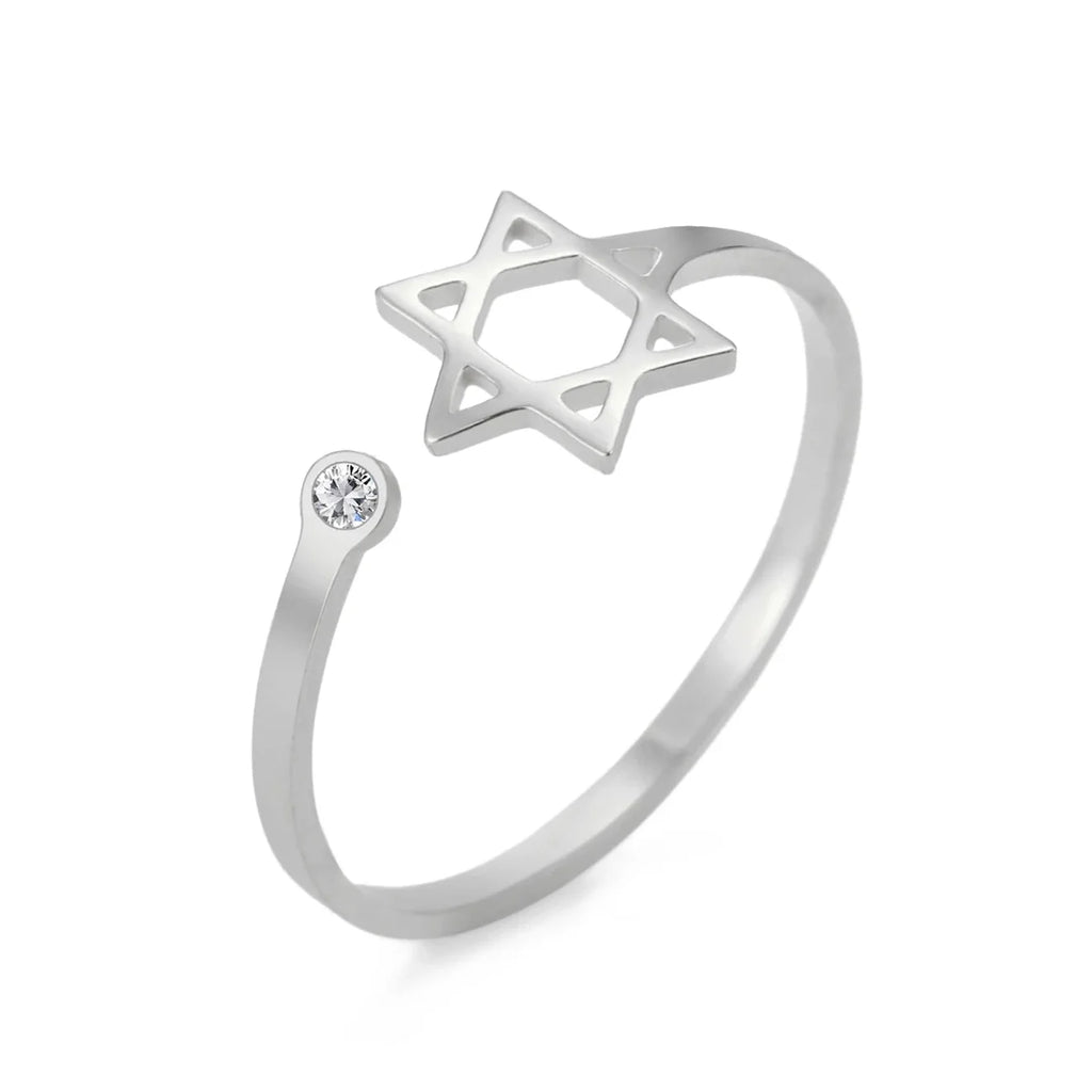 Offener Ring mit dem symbolischen jüdischen Davidstern aus Silber