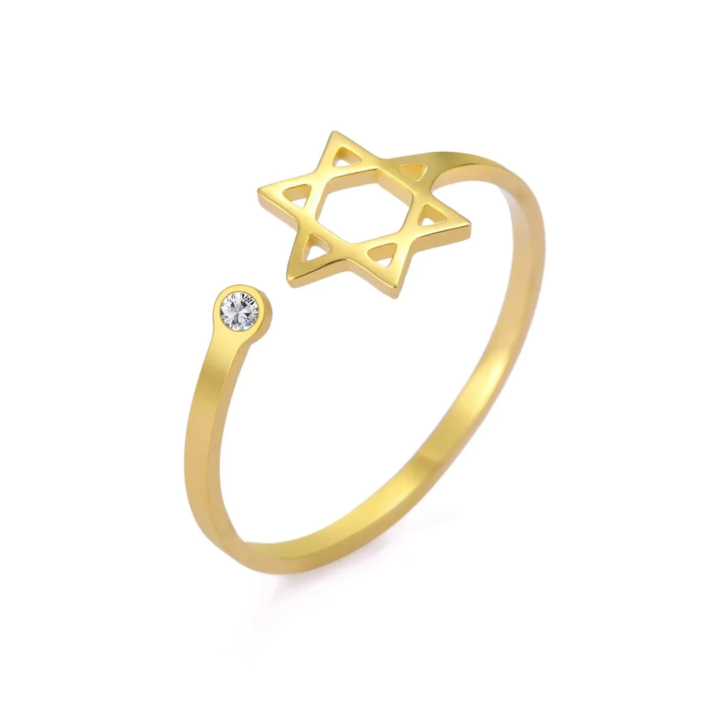 Offener Ring mit dem symbolischen jüdischen Davidstern aus Gold