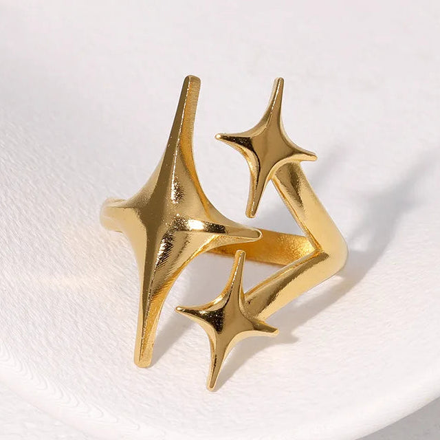 Offener Ring mit doppelten Sternen aus Gold
