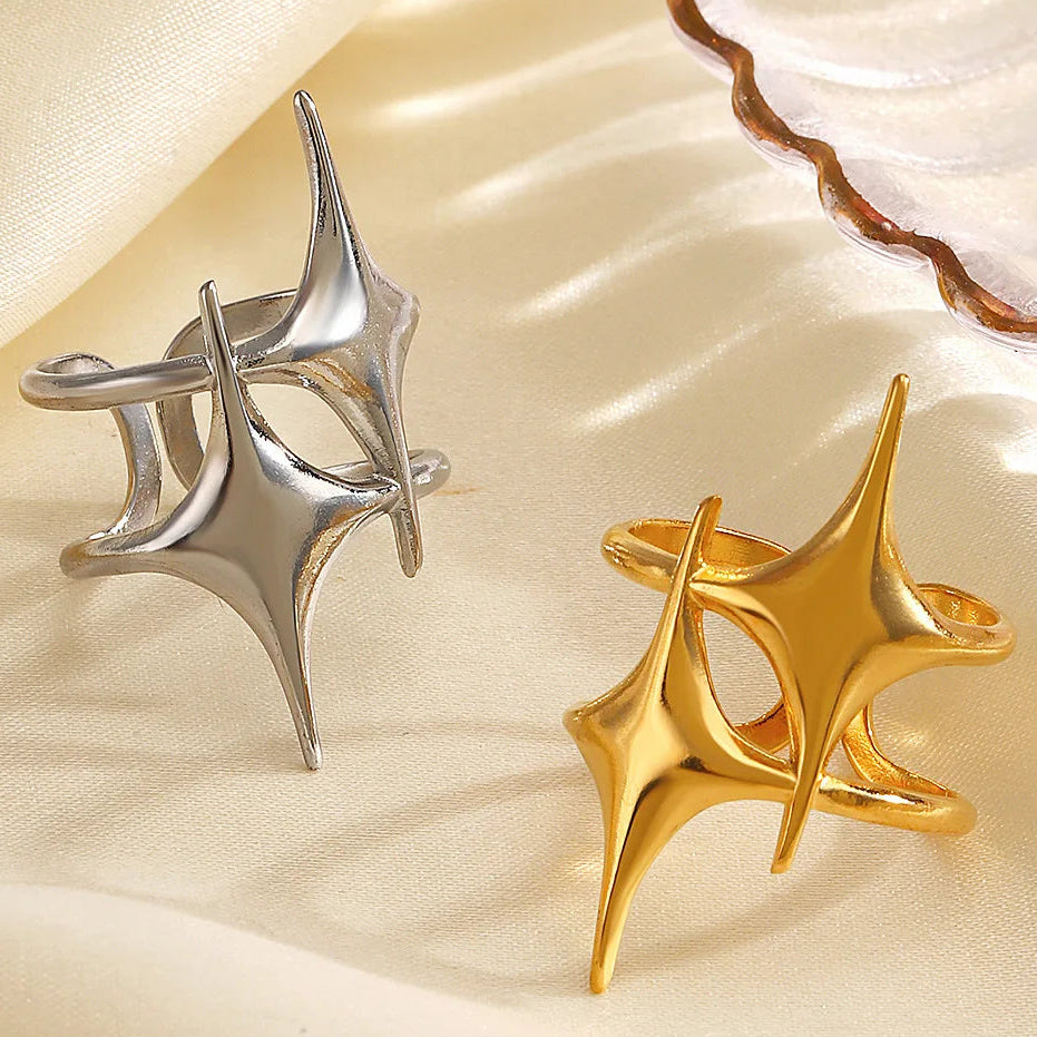 Offener Ring mit doppelten Sternen aus Silber
