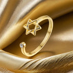 Offener Damenring mit dem Davidstern, jüdisches Symbol, Gold