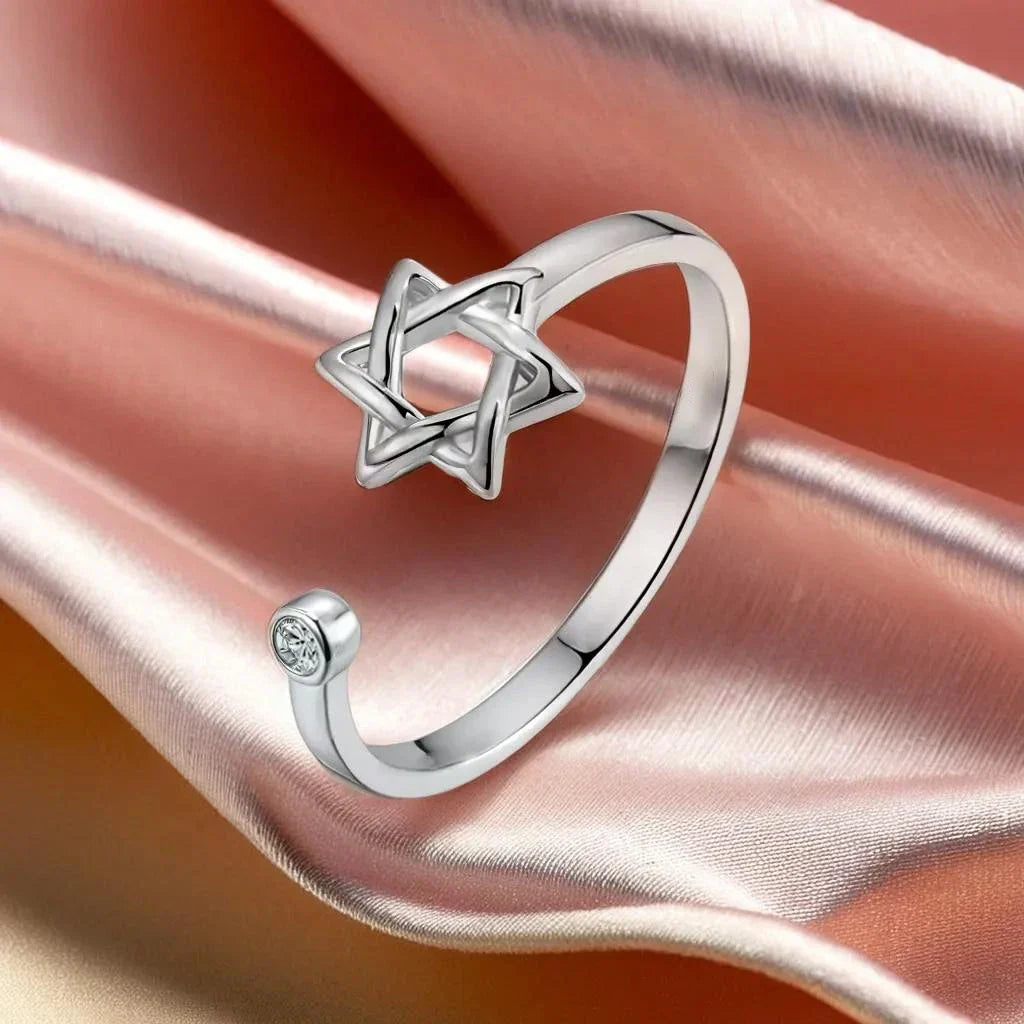 Offener Damenring mit dem Davidstern, jüdisches Symbol, Silber