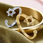 Offener Damenring mit dem Davidstern, jüdisches Symbol, Gold