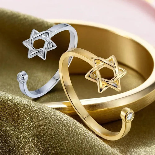 Offener Damenring mit dem Davidstern, jüdisches Symbol, Gold