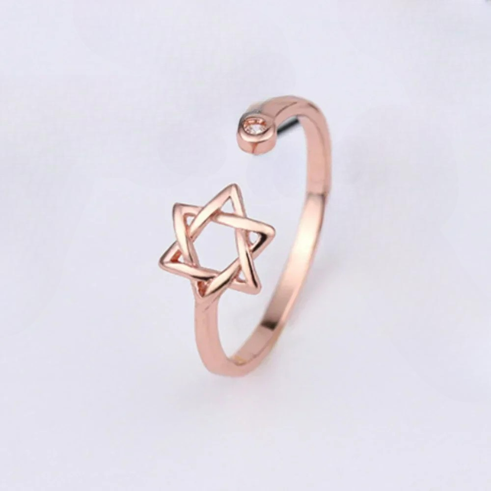 Offener Damenring mit dem Davidstern, jüdisches Symbol, Roségold