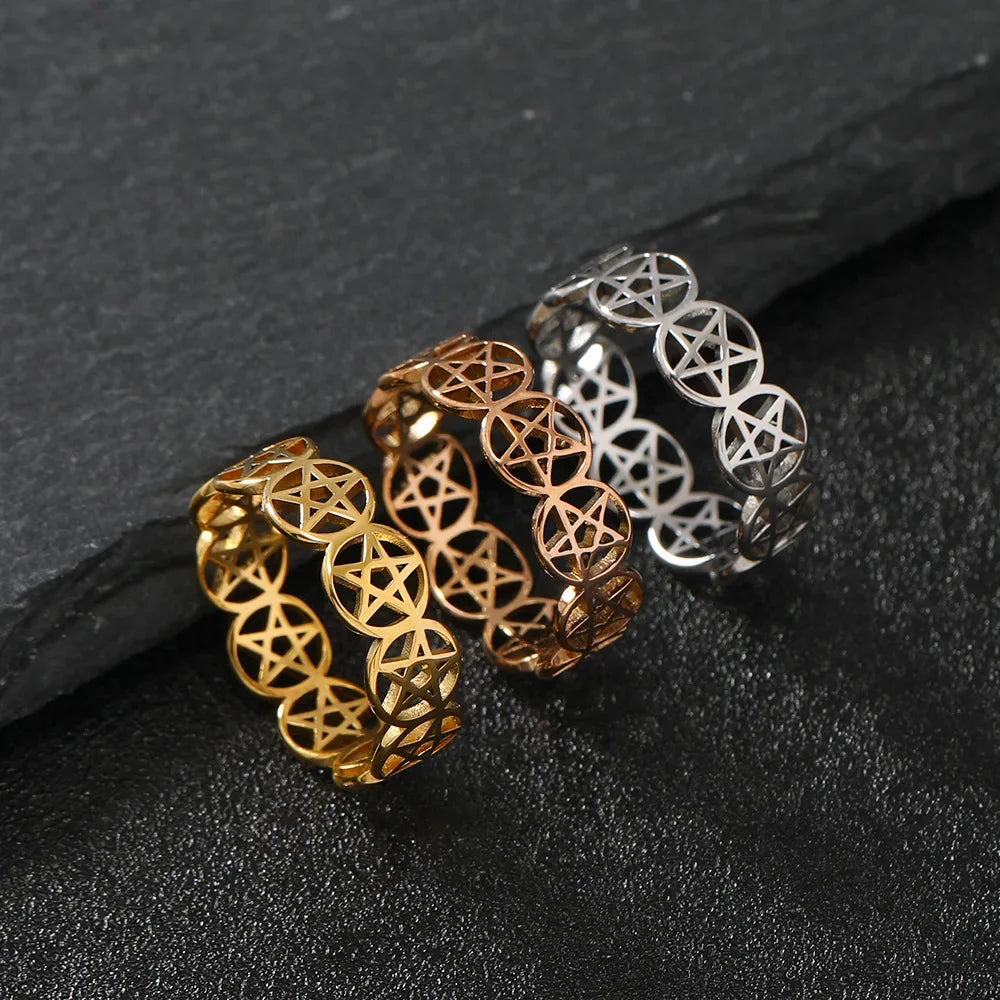 Pentakel-Ring Hexerei Frau Wiccan Ring Gold