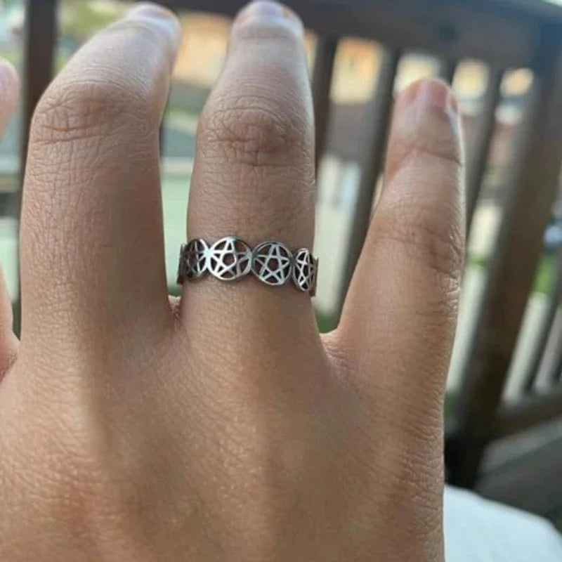 Pentakel-Ring Hexerei Frau Wiccan Ring Silber