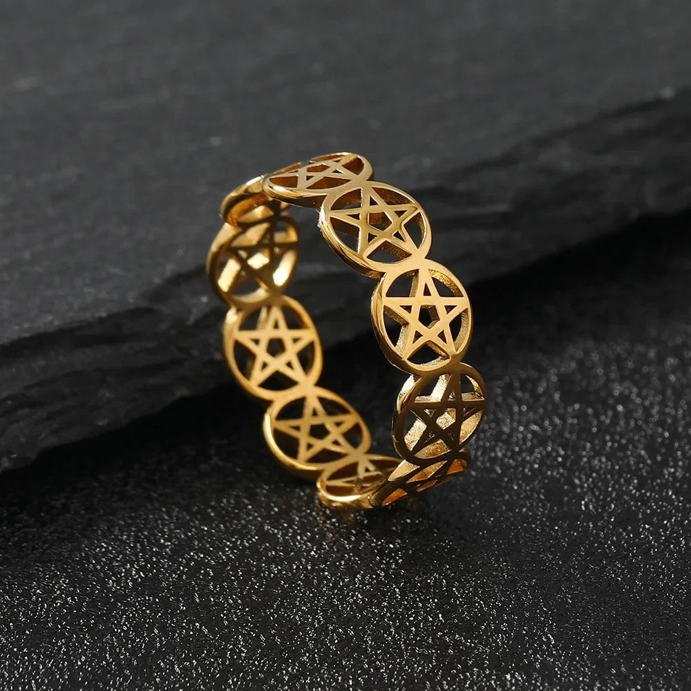 Pentakel-Ring Hexerei Frau Wiccan Ring Gold