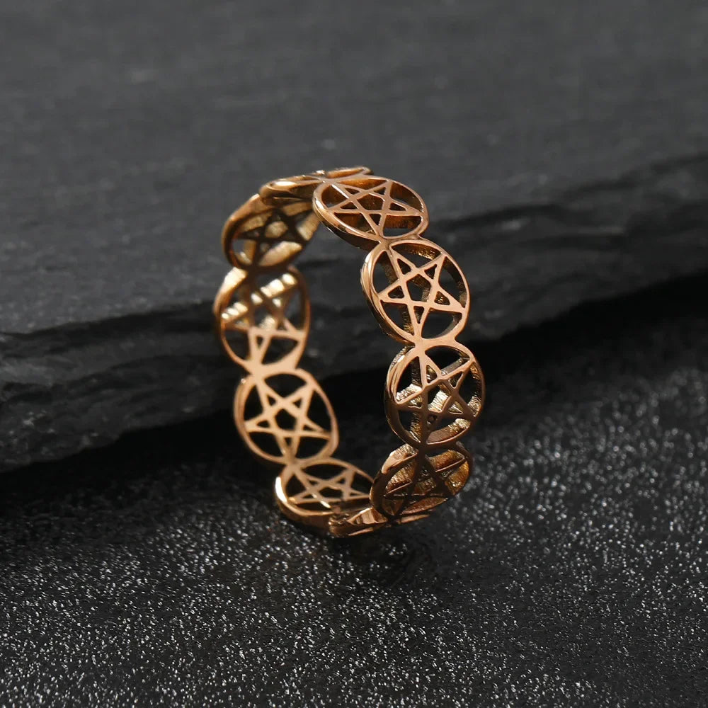 Pentakel-Ring Hexerei Frau Wiccan Ring Roségold