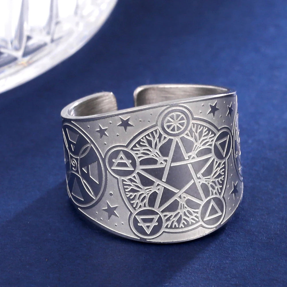 Ring Pentagramm Tetragramm Hexerei Zauberei Silber