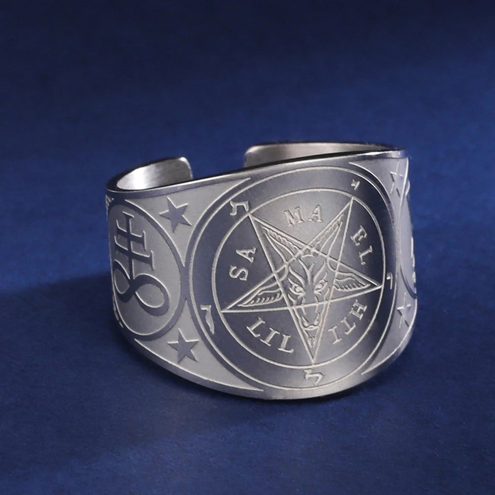 Ring Pentagramm Tetragramm Hexerei Zauberei Silber