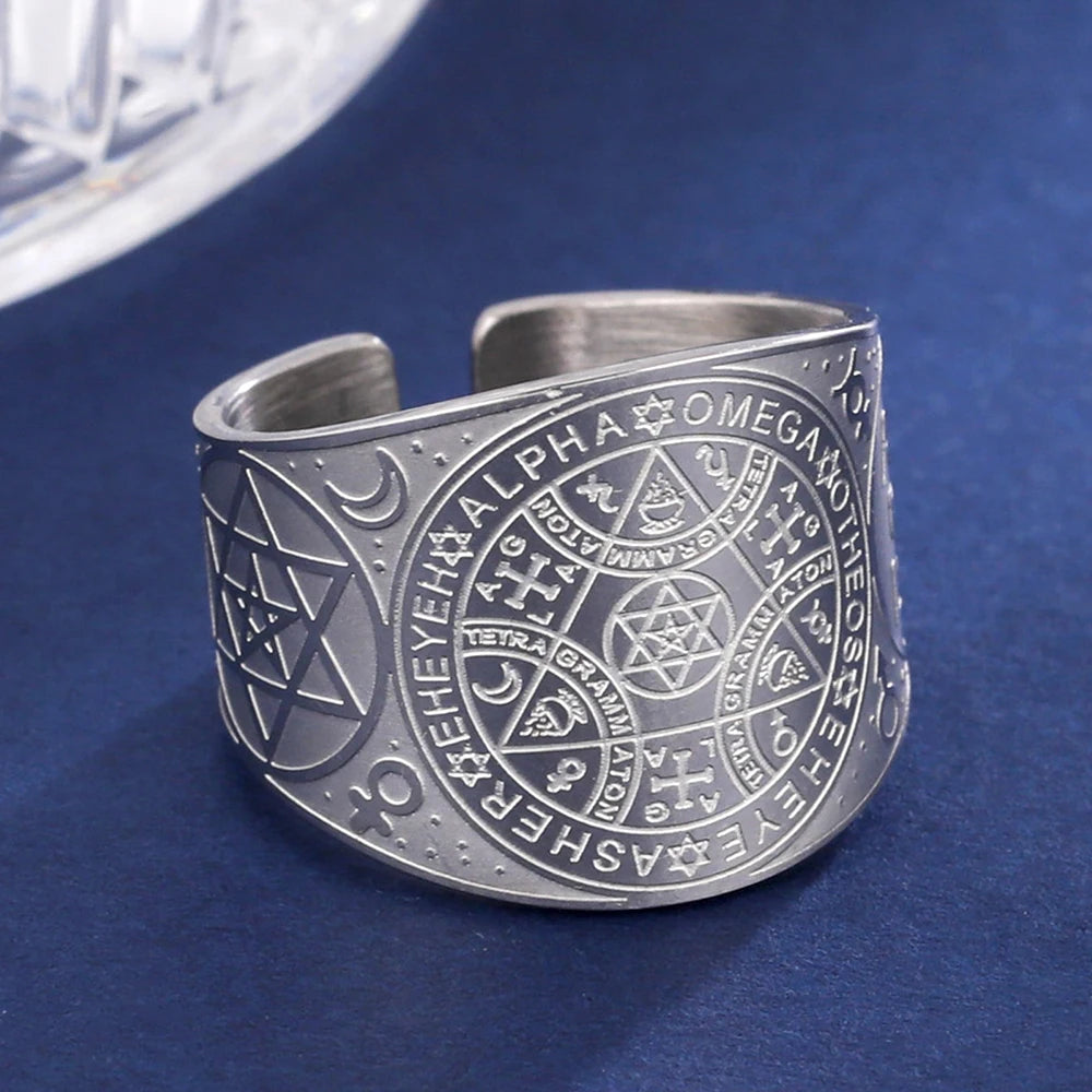Ring Pentagramm Tetragramm Hexerei Zauberei Silber