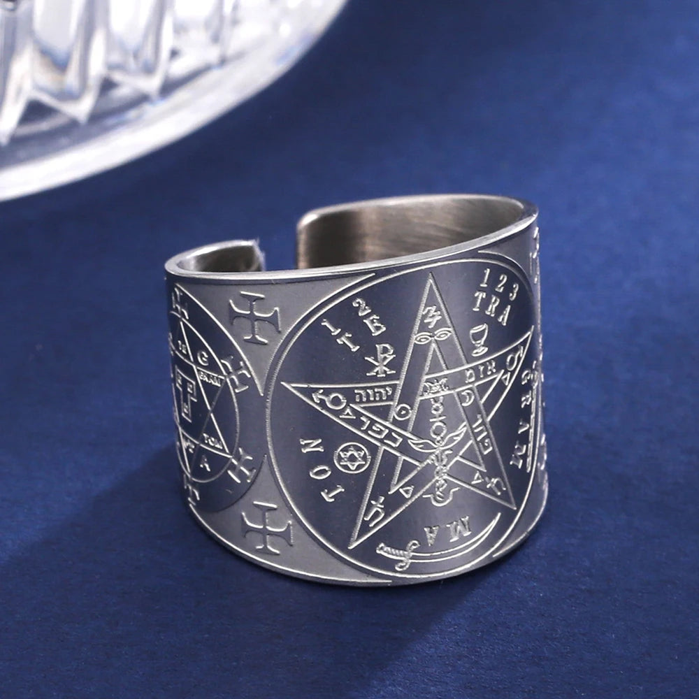 Ring Pentagramm Tetragramm Hexerei Zauberei Silber