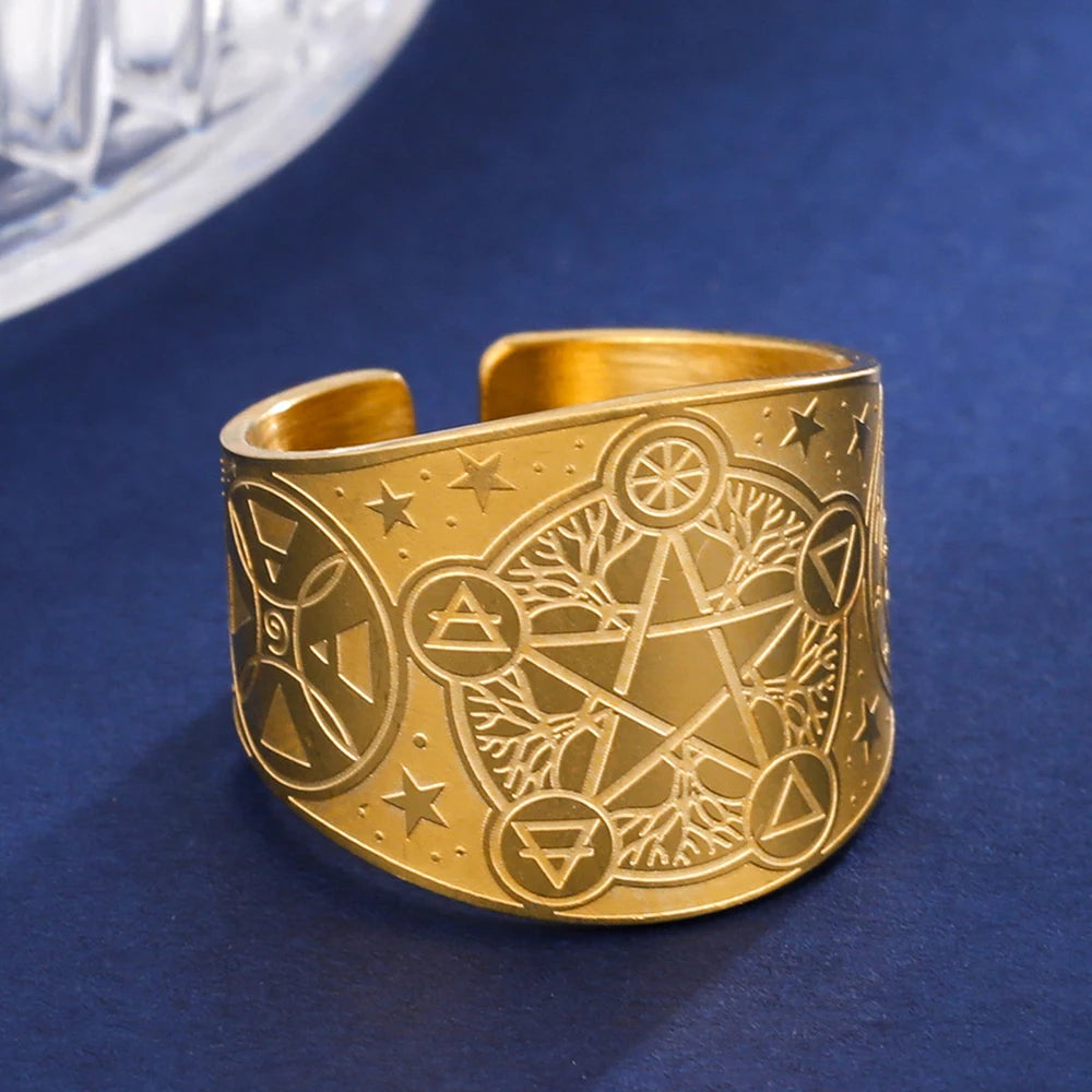 Ring Pentagramm Tetragramm Hexerei Zauberei Gold