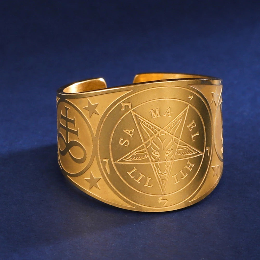 Ring Pentagramm Tetragramm Hexerei Zauberei Gold