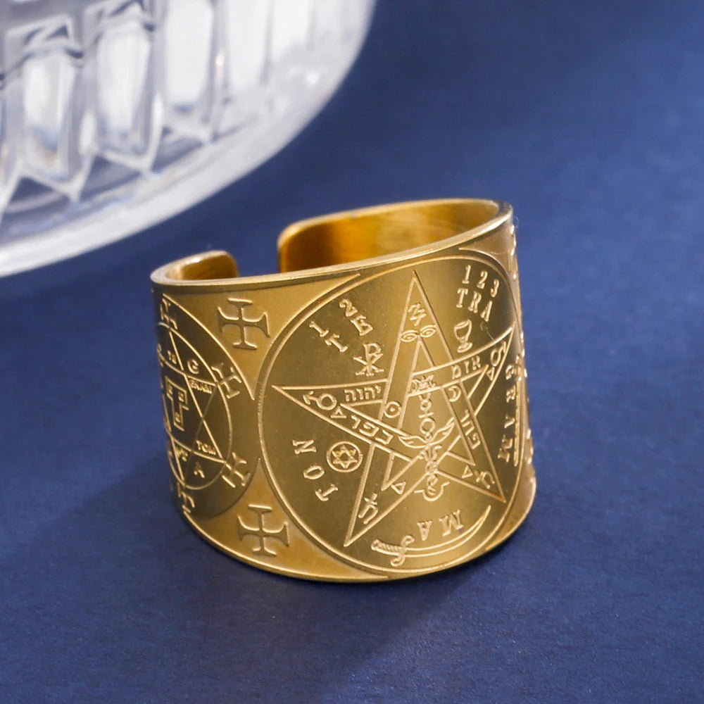 Ring Pentagramm Tetragramm Hexerei Zauberei Gold