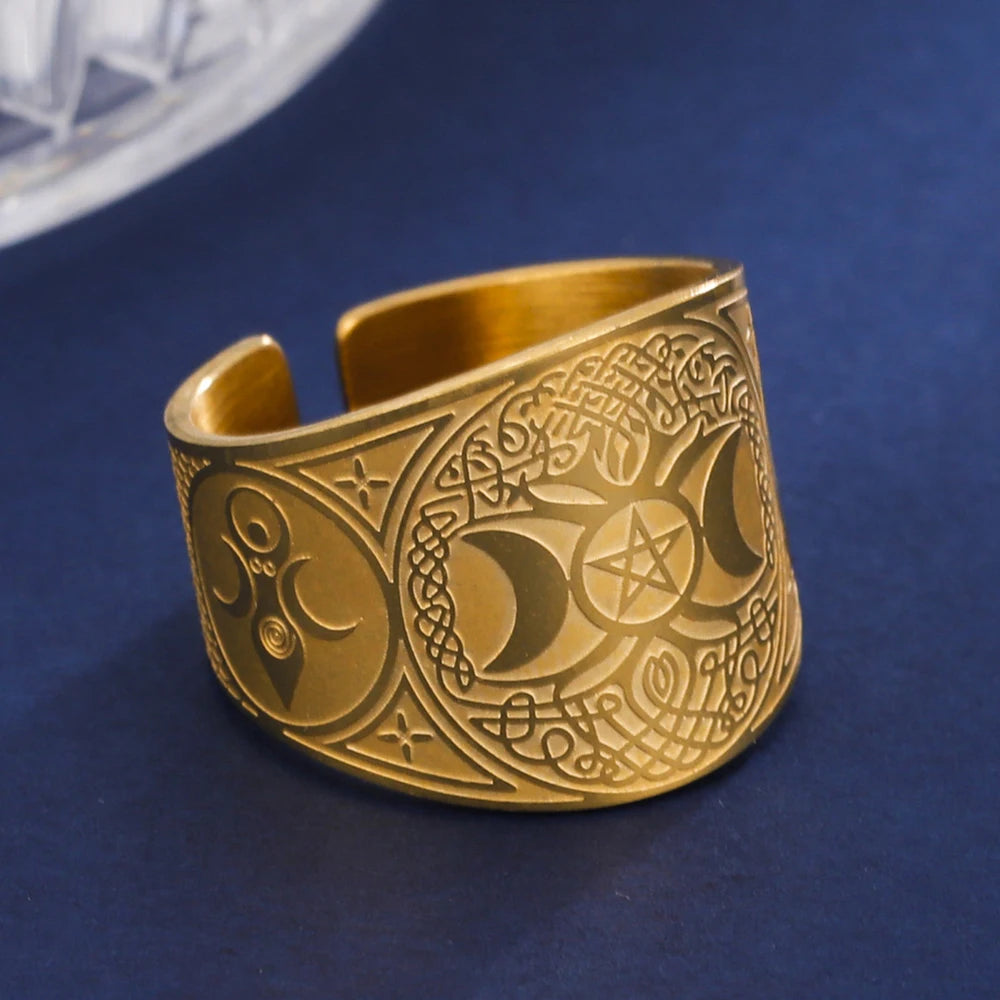 Ring Pentagramm Tetragramm Hexerei Zauberei Gold