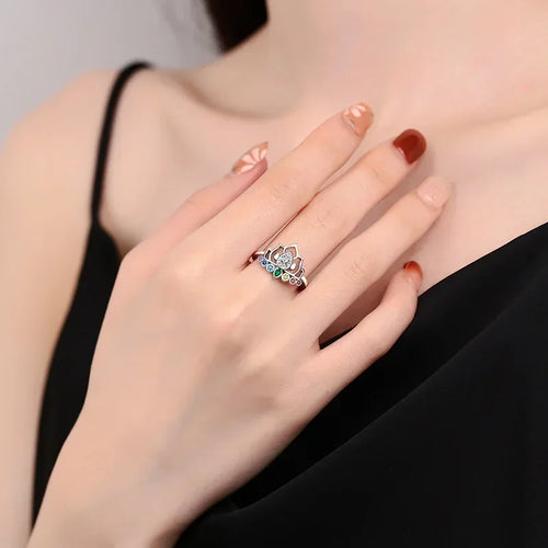 Ring mit 7 Chakra-Stein Lotusblume für Damen