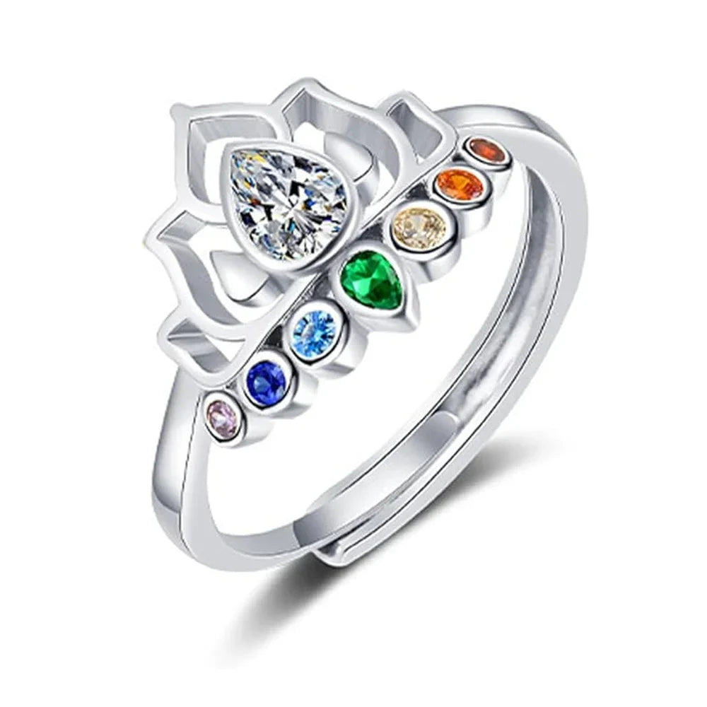 Ring mit 7 Chakra-Stein Lotusblume 