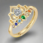 Ring mit 7 Chakra-Stein Lotusblume für Damen Gold
