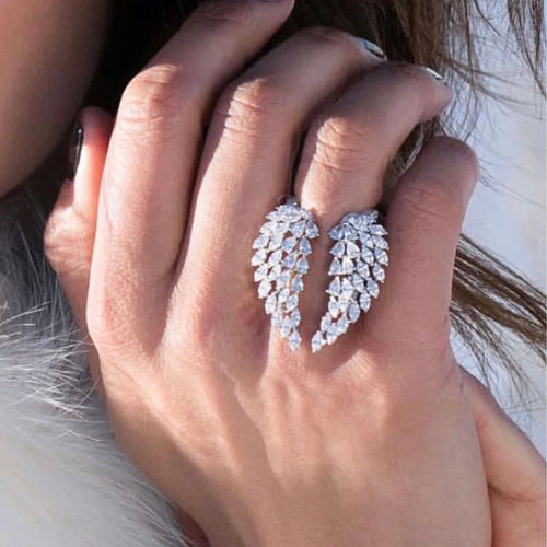 Feder-Ring aus Silber-Zirkon