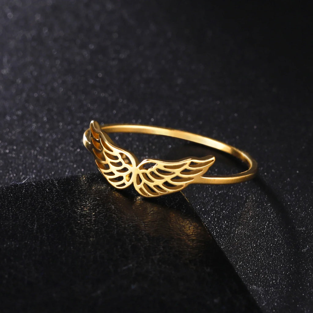 Frauenring mit Engelsflügeln, Gold