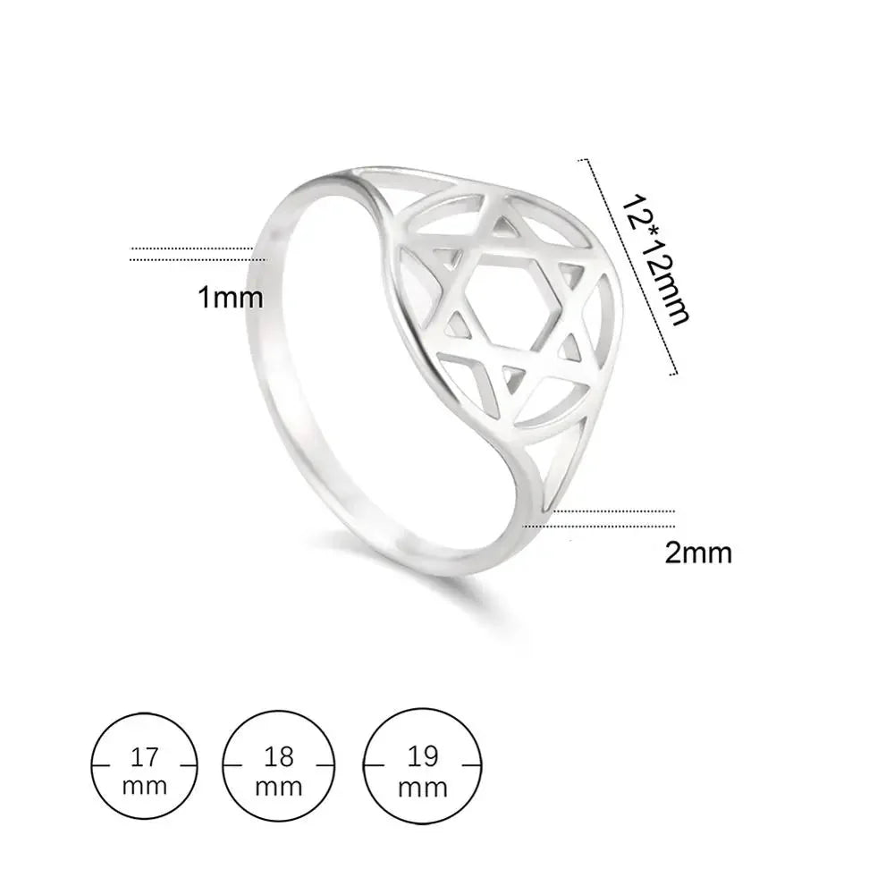 Hohle Damenring mit dem <span data-glossary-id="star-of-david">Davidstern</span>, jüdisches Symbol, Silber