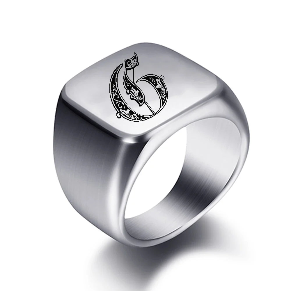Breiter Herrenring mit Initiale g