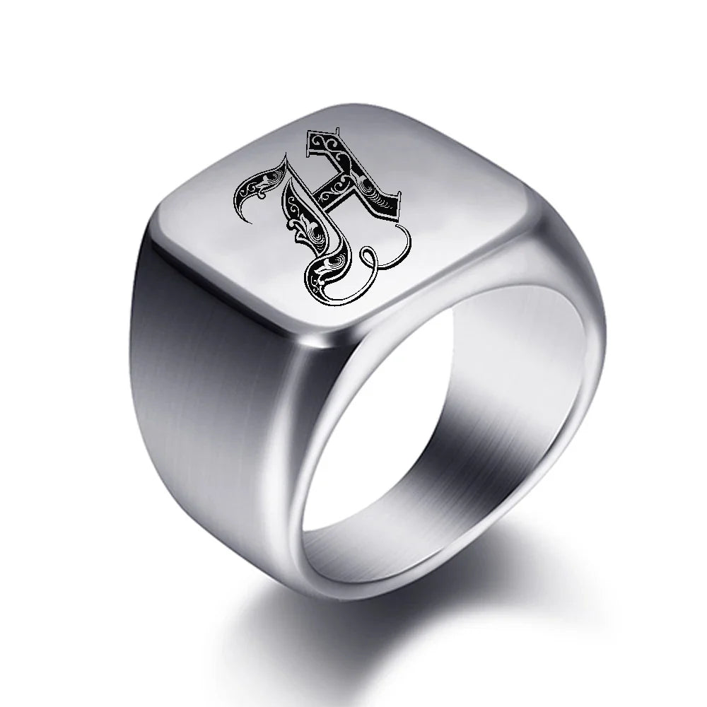 Breiter Herrenring mit Initiale h