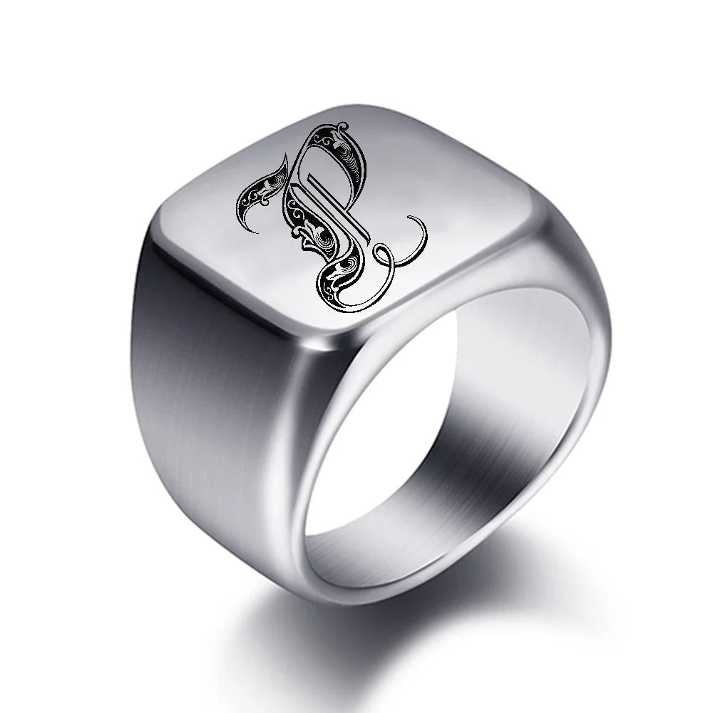 Breiter Herrenring mit Initiale p