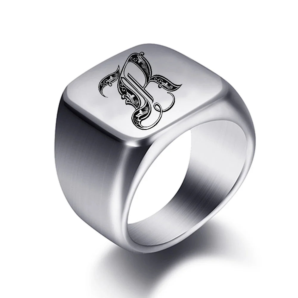 Breiter Herrenring mit Initiale r
