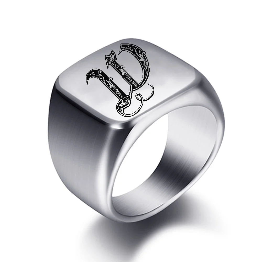 Breiter Herrenring mit Initiale w