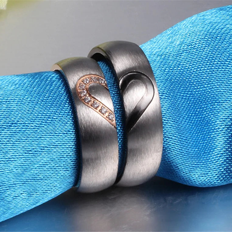 Beweis der Liebe Ring "Ich liebe dich" mit schwarzem Herz oder schwarzem Kristall