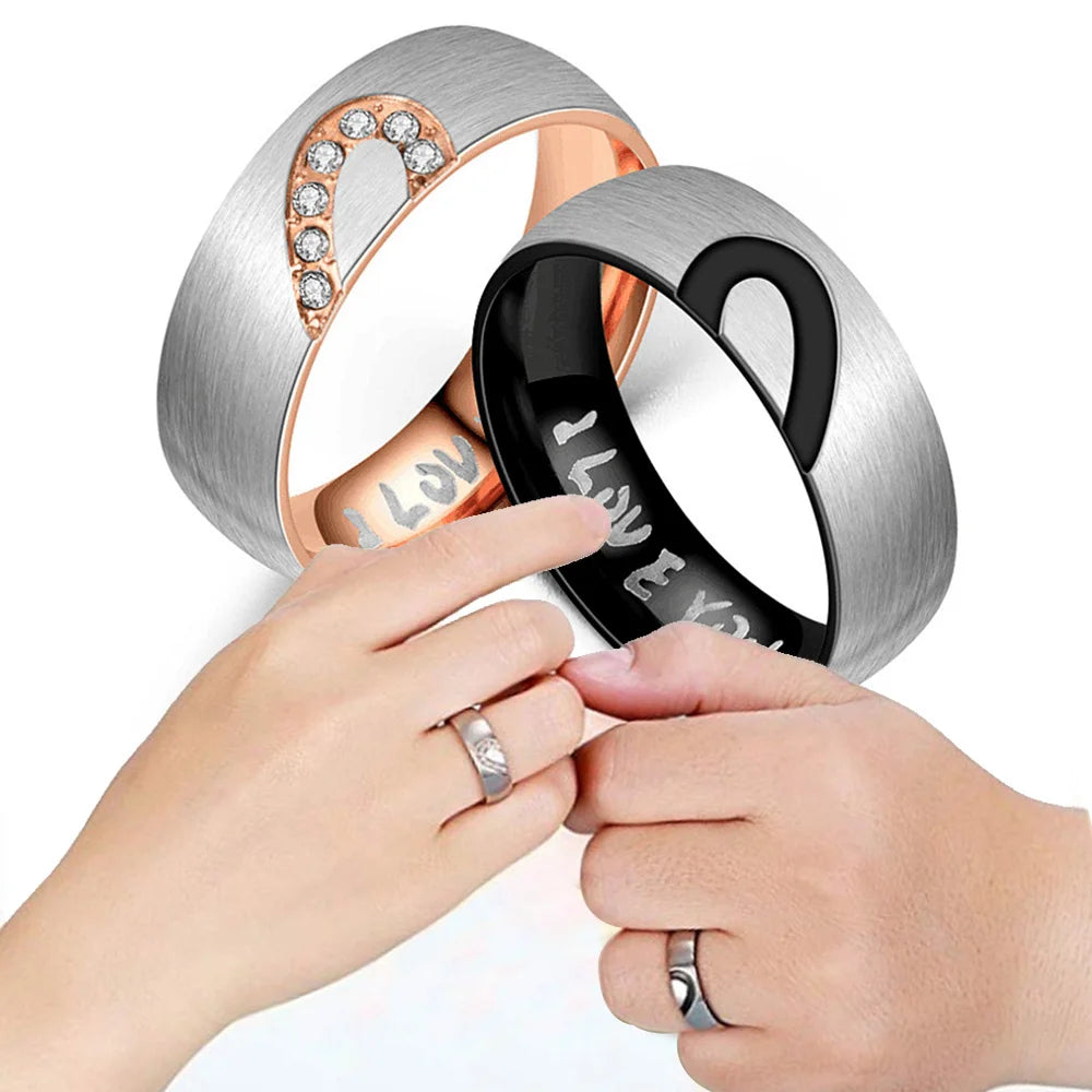 Beweis der Liebe Ring "Ich liebe dich" mit schwarzem Herz oder roséfarbenem Kristall
