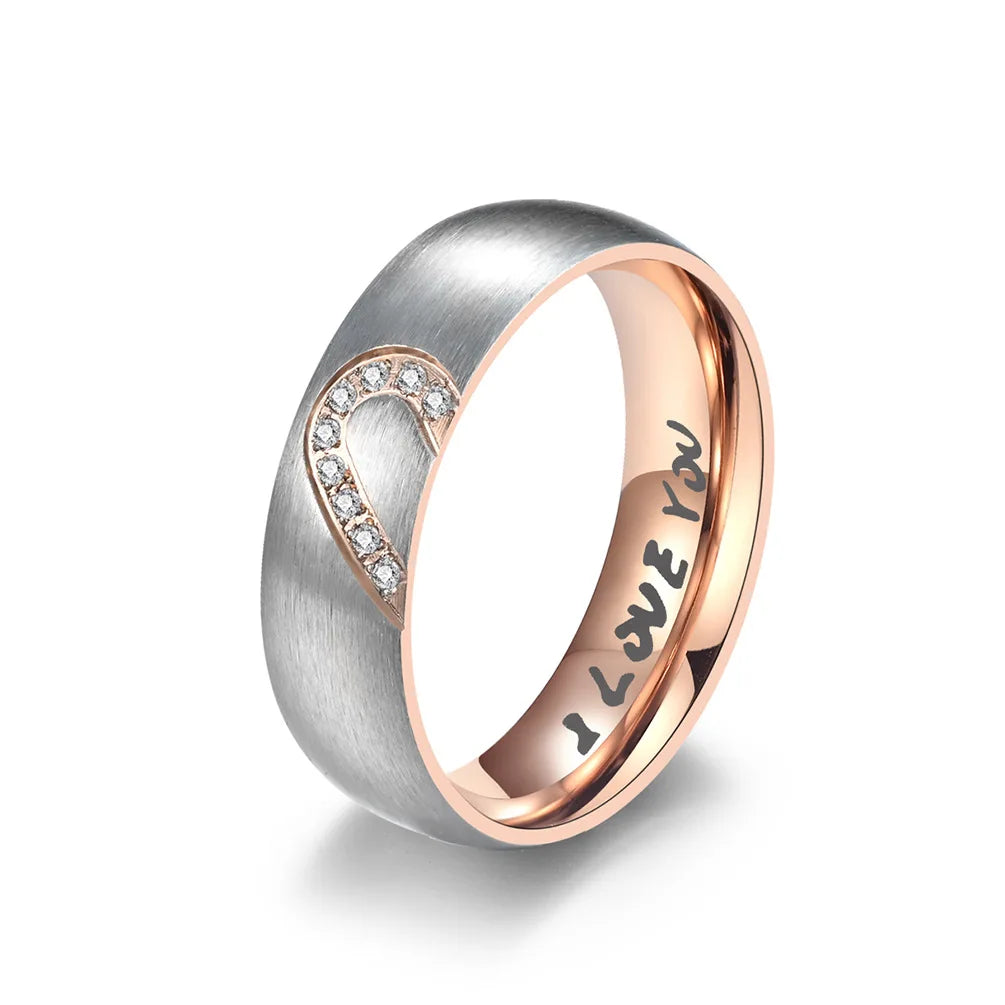 Beweis der Liebe Ring "Ich liebe dich" mit schwarzem Herz oder roséfarbenem Kristall