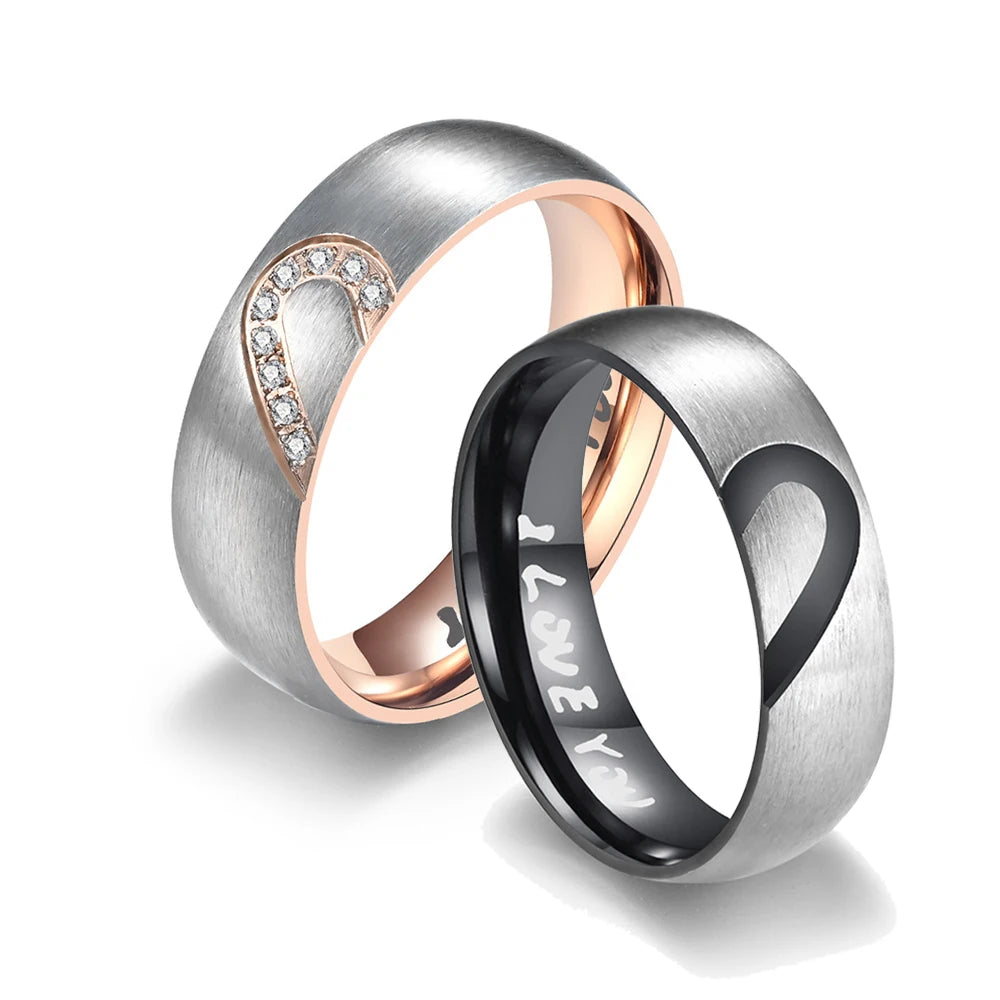 Beweis der Liebe Ring "Ich liebe dich" mit schwarzem Herz oder schwarzem Kristall