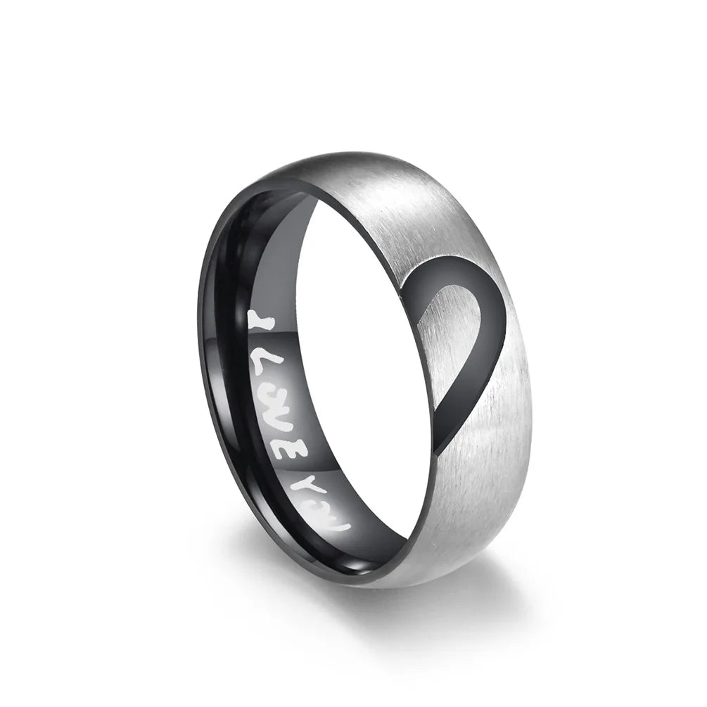 Beweis der Liebe Ring "Ich liebe dich" mit schwarzem Herz oder schwarzem Kristall