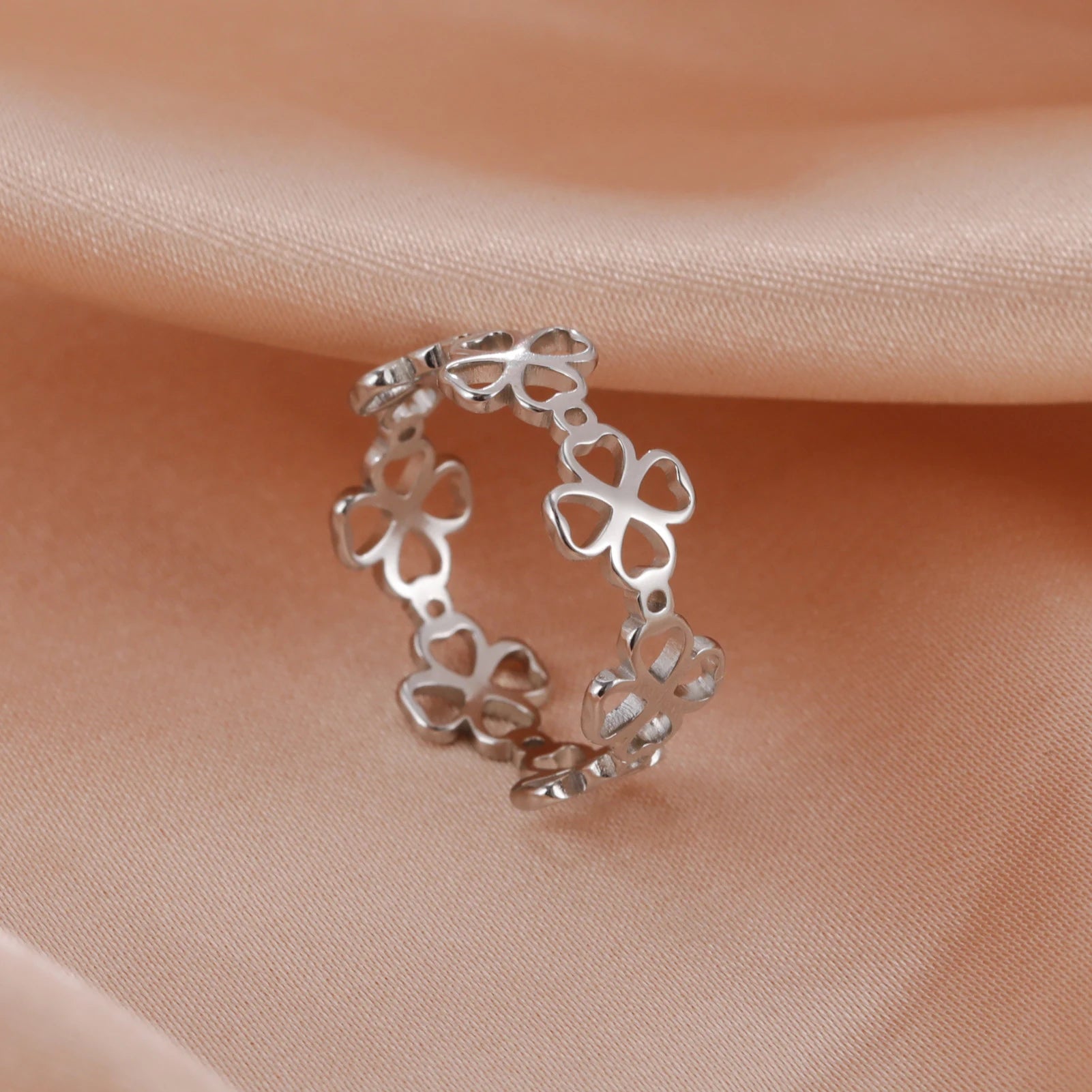 Retro-Ring mit vierblättrigem Kleeblatt für Damen Silber
