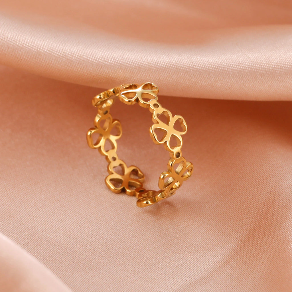 Retro-Ring mit vierblättrigem Kleeblatt für Damen Gold