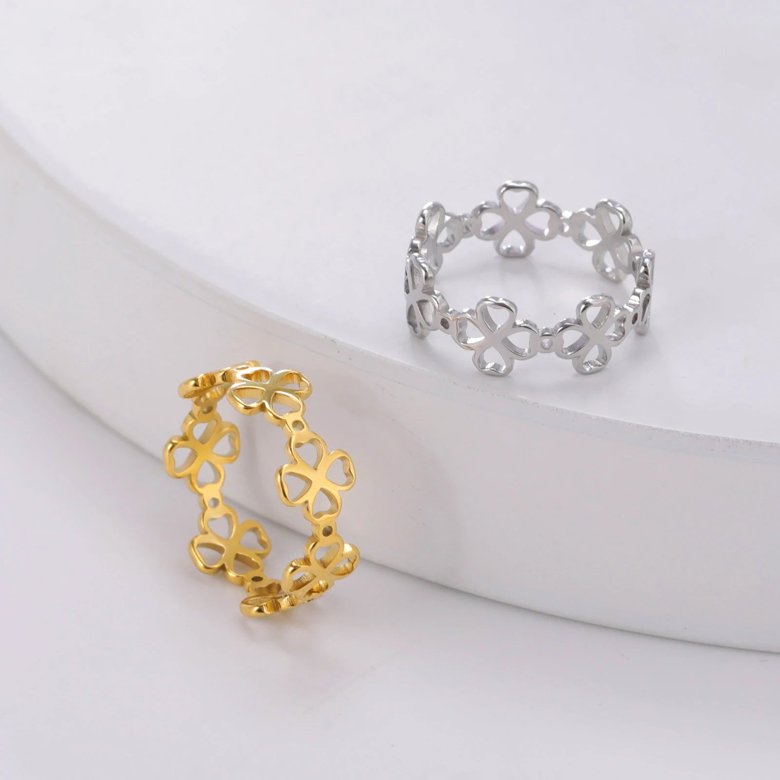 Retro-Ring mit vierblättrigem Kleeblatt für Damen Gold