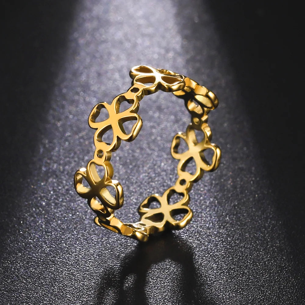 Retro-Ring mit vierblättrigem Kleeblatt für Damen Gold