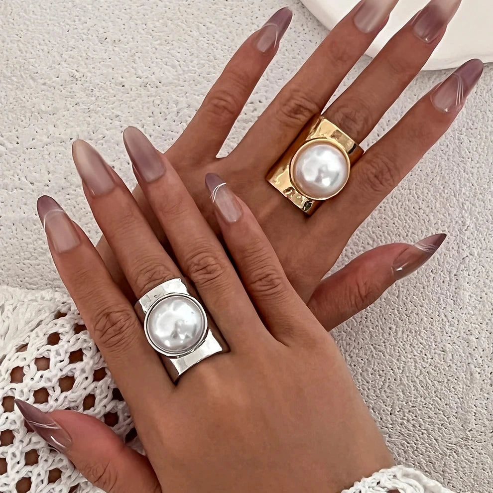 Retro Damenring mit silberner Perle