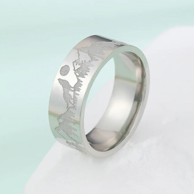 Retro-Ring Berge Löwe und Sonne Silber