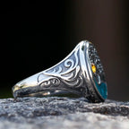 Runder Lebensbaum-Ring mit gelbem Kristall