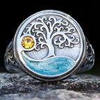Runder Lebensbaum-Ring mit gelbem Kristall