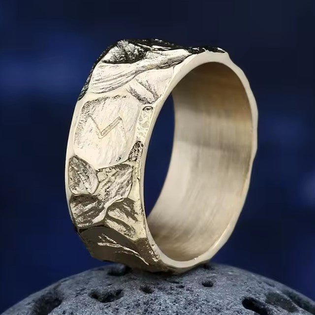 Erkek Viking Tarzı Yüzük Rünler Altın 