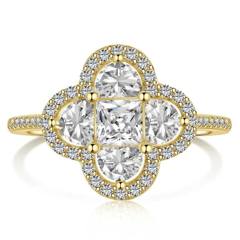 Leuchtender Kleeblatt-Ring aus Kristallen Gold